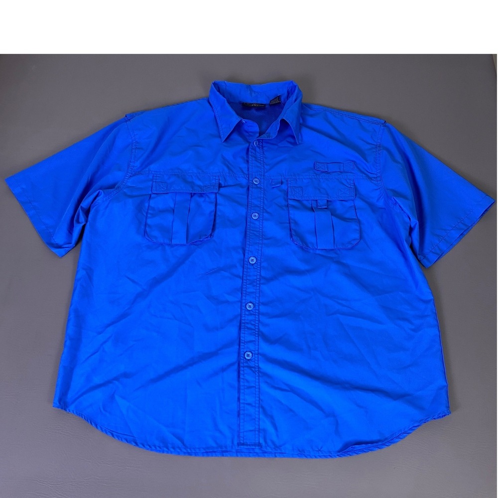 Canyon Creek Fishing Shirt Men's 2XL Blue Short‎ Sleeve Vented Ripstop Button Up